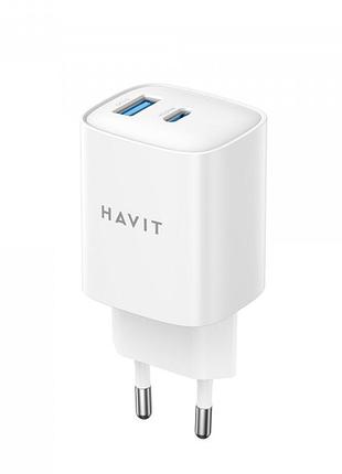 Зарядний пристрій havit uc30 pro gan 30w usb-a+usb-c white