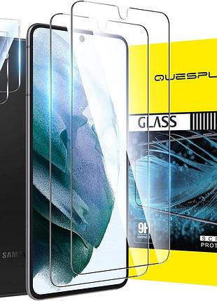 [2+2 шт.] защитное стекло для экрана quesple 2 шт для samsung galaxy s21 и 2 шт. защитных стекла для объектива камеры