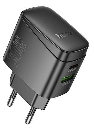 Сетевое зарядное устройство hoco cs61a 30w usb-c и usb-a с быстрой зарядкой против перегрева черный