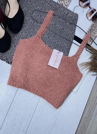 Новий в’язаний топ missguided l m короткий топ з квадратним вирізом плюшевий топ