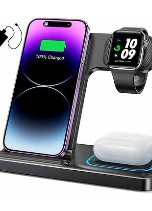 Беспроводное зарядное устройство dumterr 3в1 — для iphone, apple watch и airpods с подсветкой белая/черная чорний