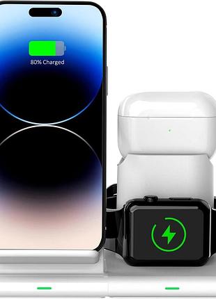 Беспроводная зарядка 3-в-1 для iphone, apple watch и airpods, быстрая qi зарядная станция белая, док-станция