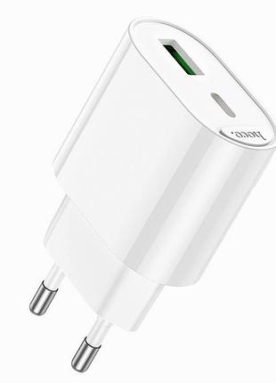 Зарядное устройство hoco c109a 20w usb-c usb-a для быстрой зарядки смартфонов и планшетов вилка ес