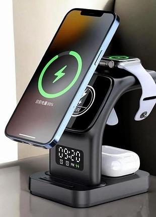 Беспроводное зарядное устройство 3 в 1 для смартфонов часов и наушников быстрая зарядка earldom et-wc37