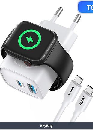 Зарядное устройство 3 в 1 с магнитной базой для apple watch и портами usb-c pd 20w / usb-a белый (1м)
