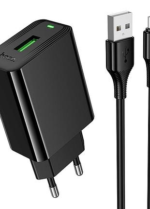 Сетевое зарядное устройство hoco cs92a 18w с usb to micro индикатором защиты от перегрева черный