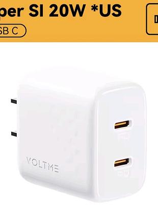 Зарядное устройство voltme revo duo lite pd 20 вт на 2 порта type-c и поддержкой быстрой зарядки