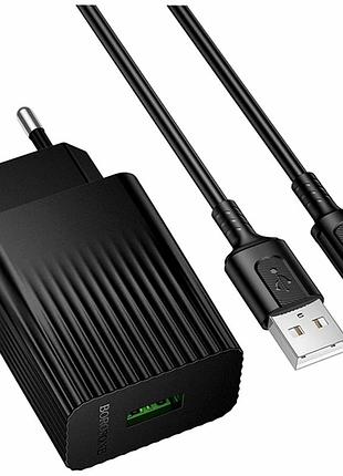 Сетевое зарядное устройство 18вт 1usb qc3.0 100-240в micro usb borofone bas72a черный