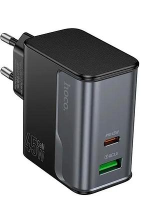 Зарядний пристрій hoco cs74a 45w usb-c та usb-a швидка зарядка для смартфонів та планшетів чорний