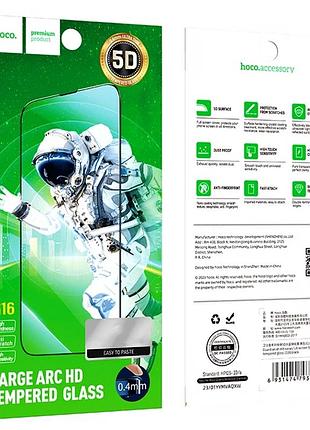 Защитное стекло hoco guardian shield 5d глянцевое черное для iphone 14 plus и 13 pro max