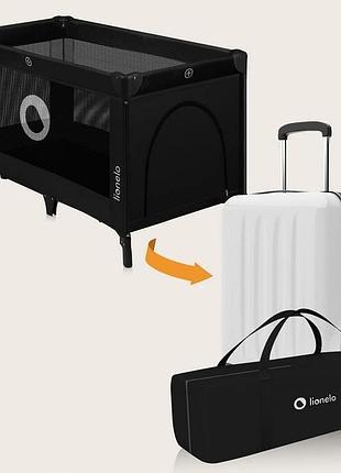 Манеж lionelo stefi black carbon, складной, с колесами, боковым входом на молнии