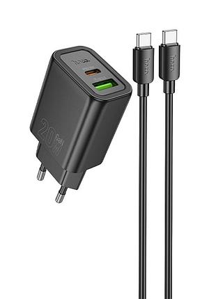 Сзу hoco n61 gentle pd20w+qc3.0 (1usb-a/1c) + кабель type-c to type-c black