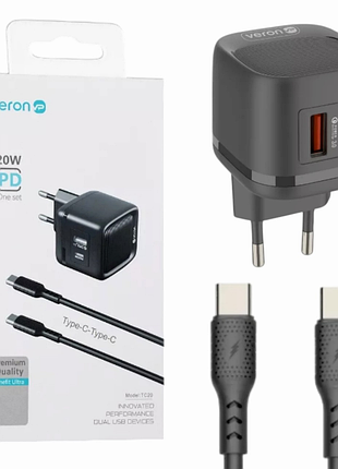 Зарядний пристрій 20w qc3.0 для смартфонів і планшетів з кабелем type c 1м швидке зарядне рішення