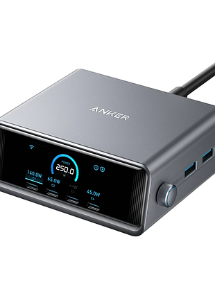 Anker prime charger (250w, 6 ports, ganprime) eu (на укр розетку) зарядное устройство настольная (140w макс с usb-c)