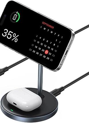 Магнитная беспроводная зарядная станция ugreen 2 в 1 wireless charger cd317 совместимая с iphone и airpods