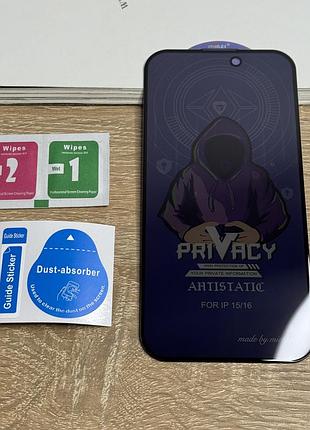 Защитное стекло антишпион для iphone 15 приватное затемненное mietubl privacy tempered