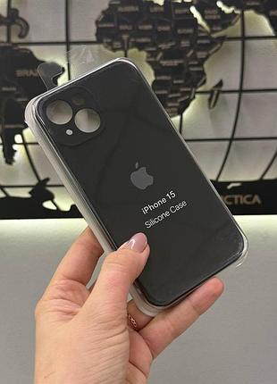 Якісний чохол закрита камера silicone case з мікрофіброю для iphone 15, чохол-накладка з мікрофіброю для айфон 15 (чорний)