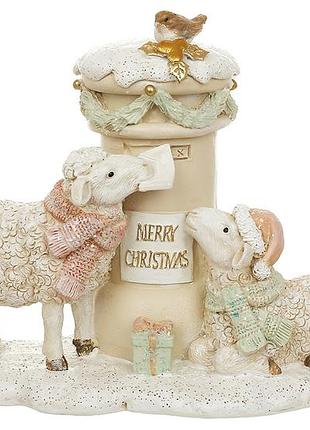 Декоративна фігурка з led merry christmas з овечками 13см
