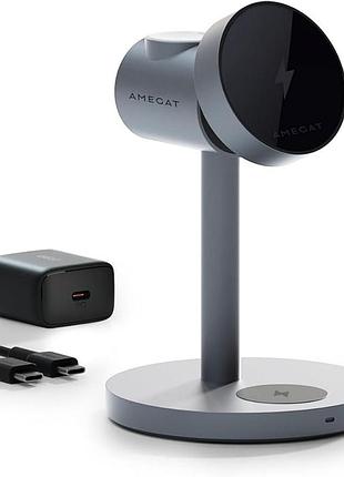 Бездротова зарядна станція для apple watch і iphone 15 вт amegat wireless charger lcq3110 індукційна зарядна станція