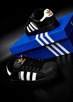 Осенние женские кроссовки adidas superstar черные классический стиль / женккие кроссовки на осень ададас супер-стар 36-41
