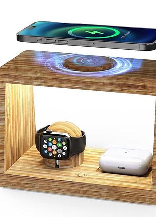 Бездротова зарядна станція з нічником 4 в 1 bedside lamp wireless charging station 6953 швидка зарядна станція