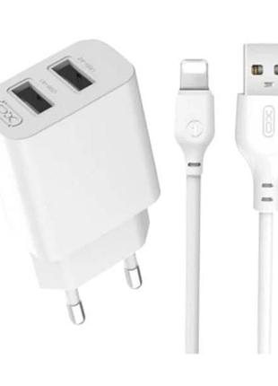 Сетевое зарядное устройство блок питания xo l109 dual usb-a 2.4a charger with lightning cable белое