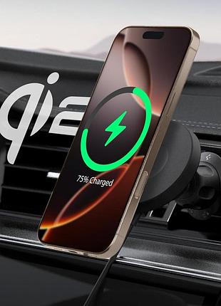 Бездротовий автомобільний зарядний пристрій 15w та тримач для телефону - spigen onetap pro 4, підходить для magsafe