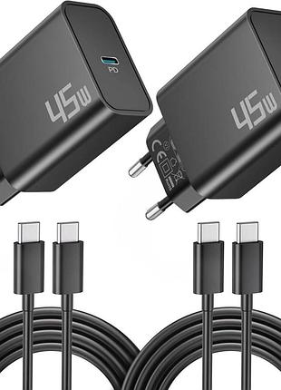 Creapico - швидкий зарядний пристрій usb-c потужністю 45 вт та кабель type-c 60 вт довжиною 2 метри. комплект - 2 штуки