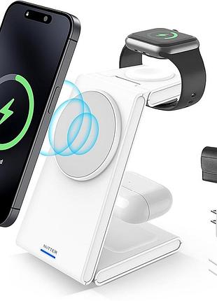 Niitter - беспроводная зарядная станция 3 в 1, 15w, быстрая зарядная для iphone, apple watch, airpods