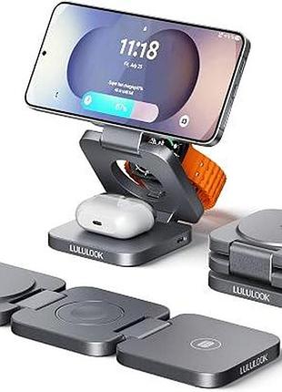 Бездротова зарядна станція lululook magnetic 3 in 1 wireless charging stand складана магнітна зарядка станція