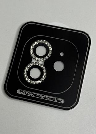Захисне скло на камеру iphone 11, сріблясті лінзи з камінцями diamond lens