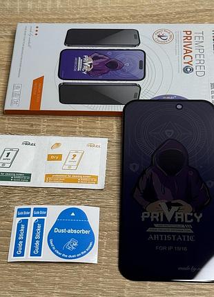 Защитное стекло антишпион на iphone 15 приватное затемненное privacy tempered mietubl