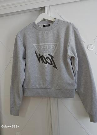 Жіночий світшот guess сірий з флісовою серединою.