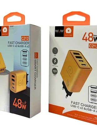 Зарядний пристрій 220в 2,4а 48вт 5в usbx2 type-cx2 fast charger wuw-c212