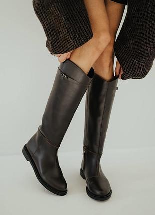 🤎 табачные кожаные сапоги-трубы gl shoes в стиле hermès, р. 37 (стан новых) итальянская кожа!