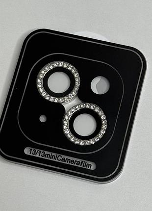 Защитное стекло на камеру iphone 13, серебристые линзы с камушками diamond lens