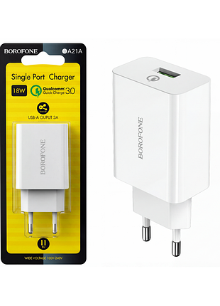 Мережевий зарядний пристрій borofone ba21a, 18w, quick charge 3.0, usb-a
