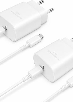 Комплект 2 в 1: зарядное устройство type-c 25w ep-ta800 + кабель type-c to type-c (2 шт), быстрая зарядка pd/pps для samsung, ipho