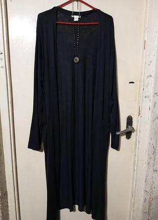 Элегантный длинный трикотажной тонкой вязки синий кардиган xl батал h&amp;m