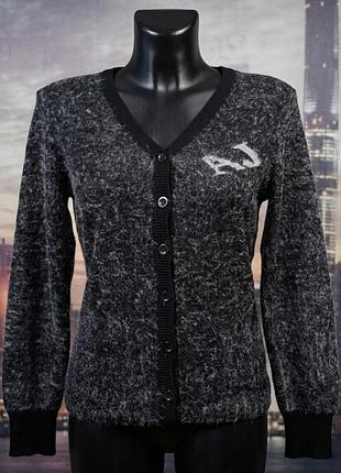 Жіночий пухнастий кардиган бренд: armani jeans (виробництво ittierre s.p.a., made in italy). колір: чорно-сірий меланжевий з ефектом «травки» італія