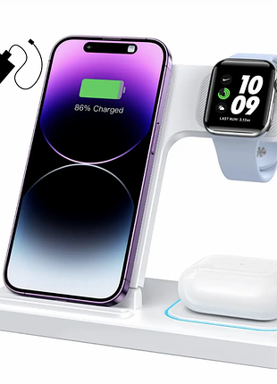 Беспроводное зарядное устройство dumterr 3в1 — для iphone, apple watch и airpods с подсветкой белая/черная
