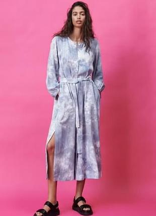 Довга жіноча сукня zara тайдай, розмір m-l, віскоза/льон