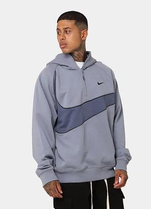 Стильное худи с лого оригинал nike swoosh flc hz hoodie blue xs-s