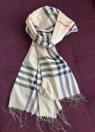 Шарф палантин жіночий burberry у клітинку бежевий