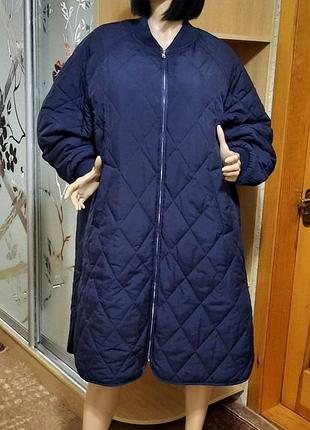 Подовжена куртка-бомбер esprit пальто р. xxl стьобана на блискавці з кишенями батал великого розміру оверсайз