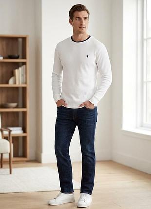 Чоловічій білий лонгслів polo ralph lauren / вафельний лонгслів ральф лорен l