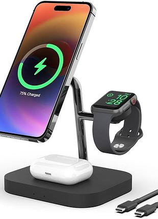 Беспроводная зарядная станция 3в1 magsafe для iphone, apple watch и airpods, магнитная зарядка usb-c