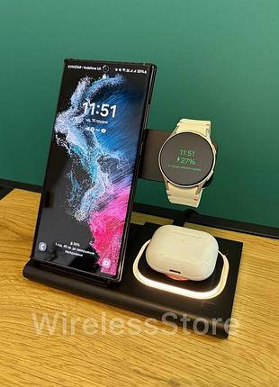 Бездротовий зарядний пристрій з нічником для samsung s-series galaxy watch buds підсвітка док-станція 4 в 1
