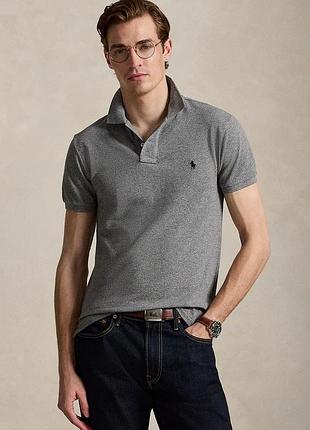 Чоловіче сіре поло polo ralph lauren custom slim fit (s / p) бавовна