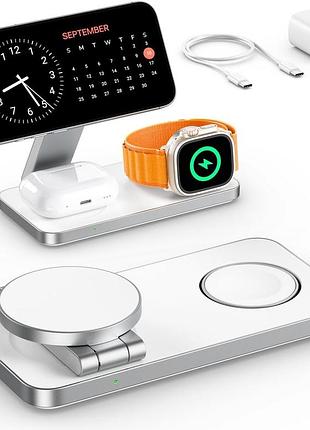 Exw т8 - беспроводная зарядная станция 3 в 1 для iphone, apple watch, airpods, (адаптер 20 вт в комплекте)